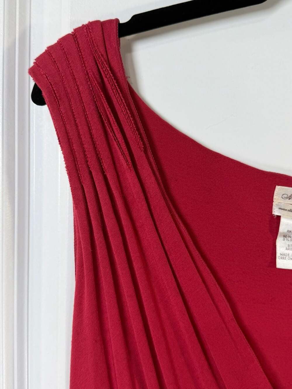 MSSP Max Studio Red Ruched V-Neck Sleeveless Midi Dress Size M - Picture 4 of 6
